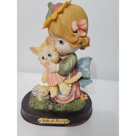 Vintage Precious Moments  Belle & Benny  Girl Sad Face  And Kitten Figure - Picture 6 of 12